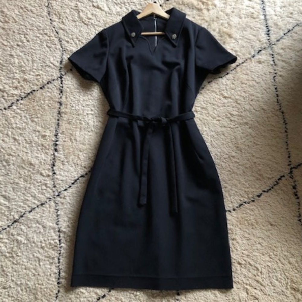 VINTAGE 1960s black dress with collar and rhinestone buttons